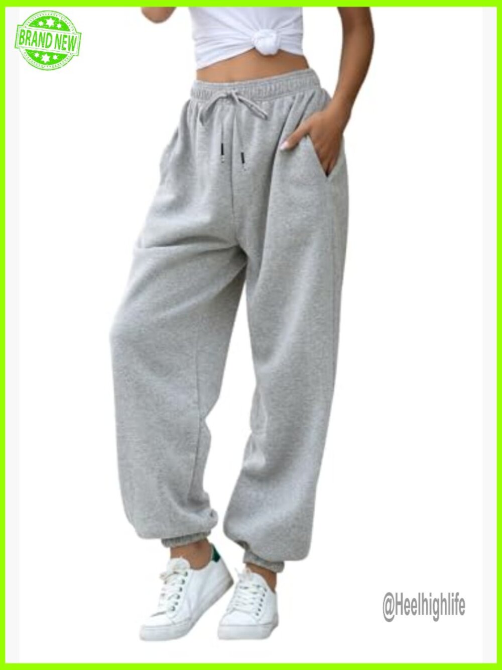 High Waist Sweatpants with Pockets Cuffed Jogger Lounge Pants Athletic Fit - Picture 2 of 6